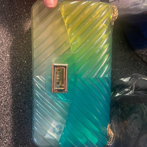 Hello 3am blue/yellow Chevron purse - Picture 1 of 4